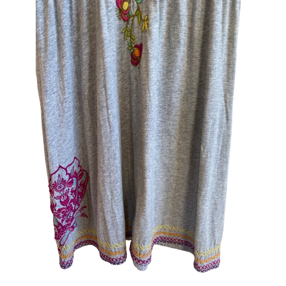 Johnny Was LA Gray Embroidered V-Neck Dress W's Medium Hearts Cotton - Picture 11 of 15